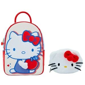 New Hello Kitty Apple mini backpack & mini fuzzy make-up bag bundle